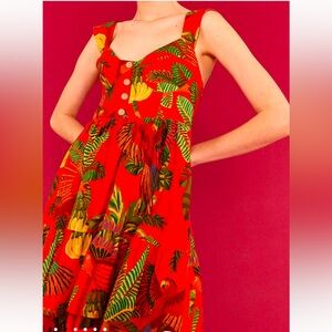 NWT Farm Rio forest birds linen blend dress